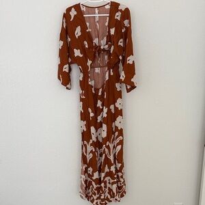 Anthropologie Rust and White Floral Maxi Dress